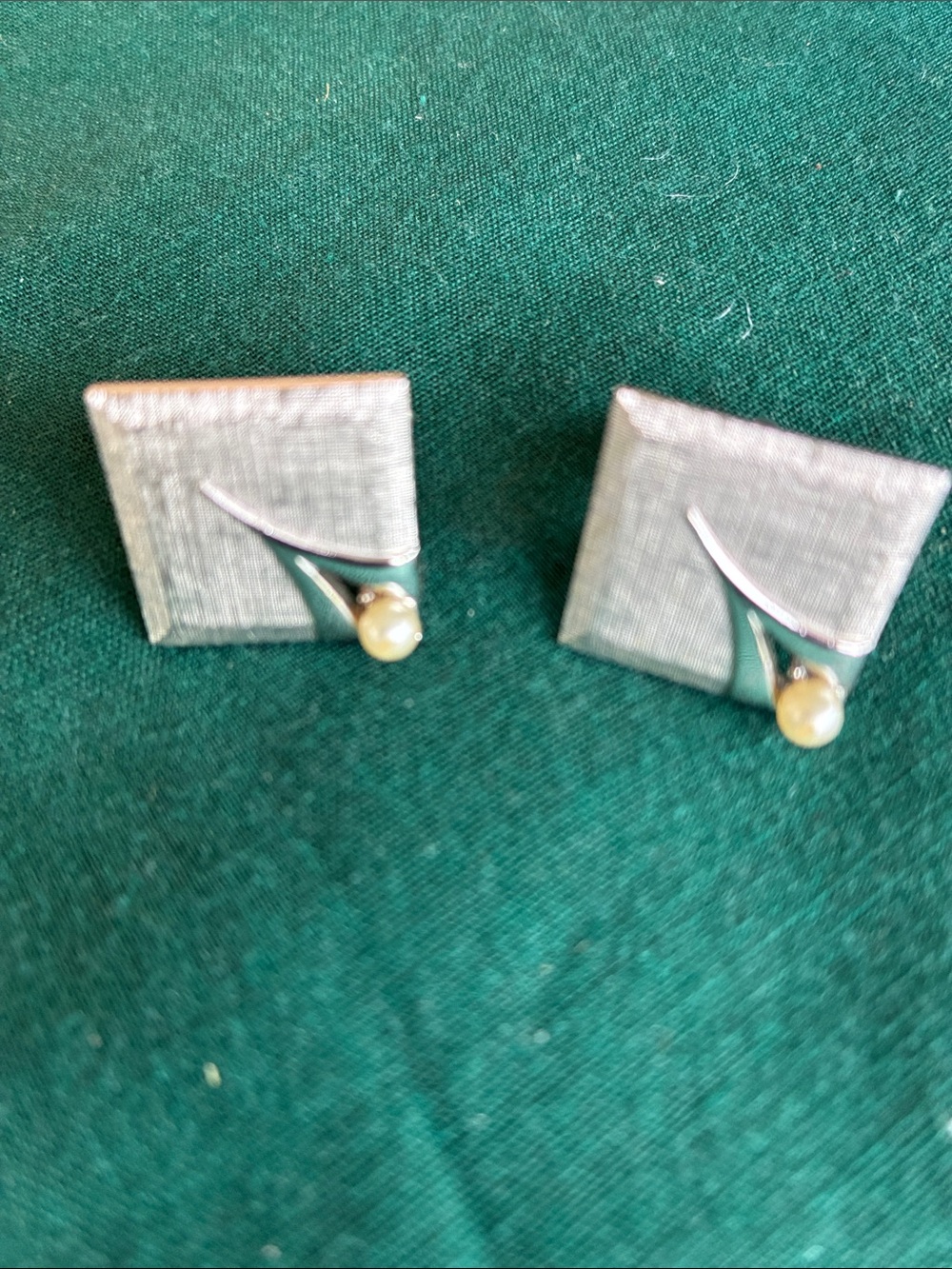 SWANK Silver-Tone Square Pearl Accent Cufflinks